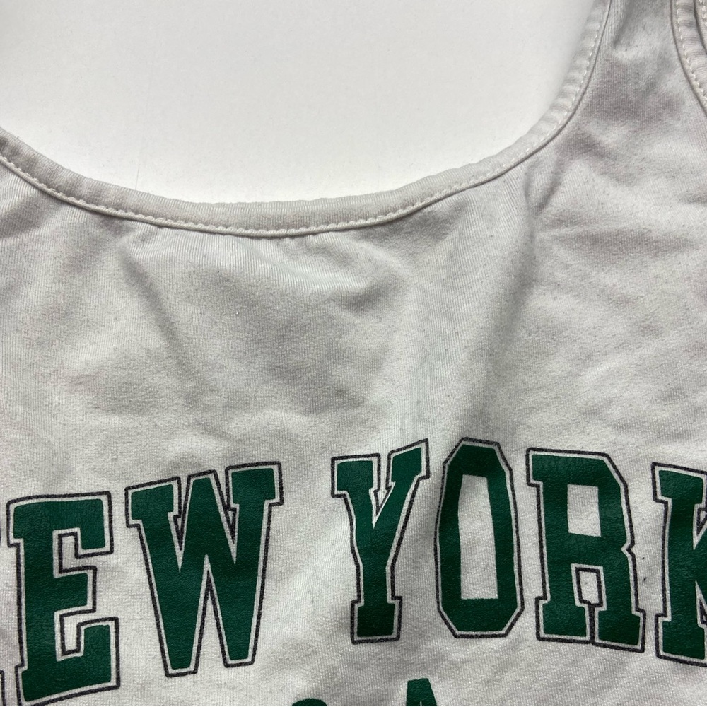 White Tank Top with Green New York Print